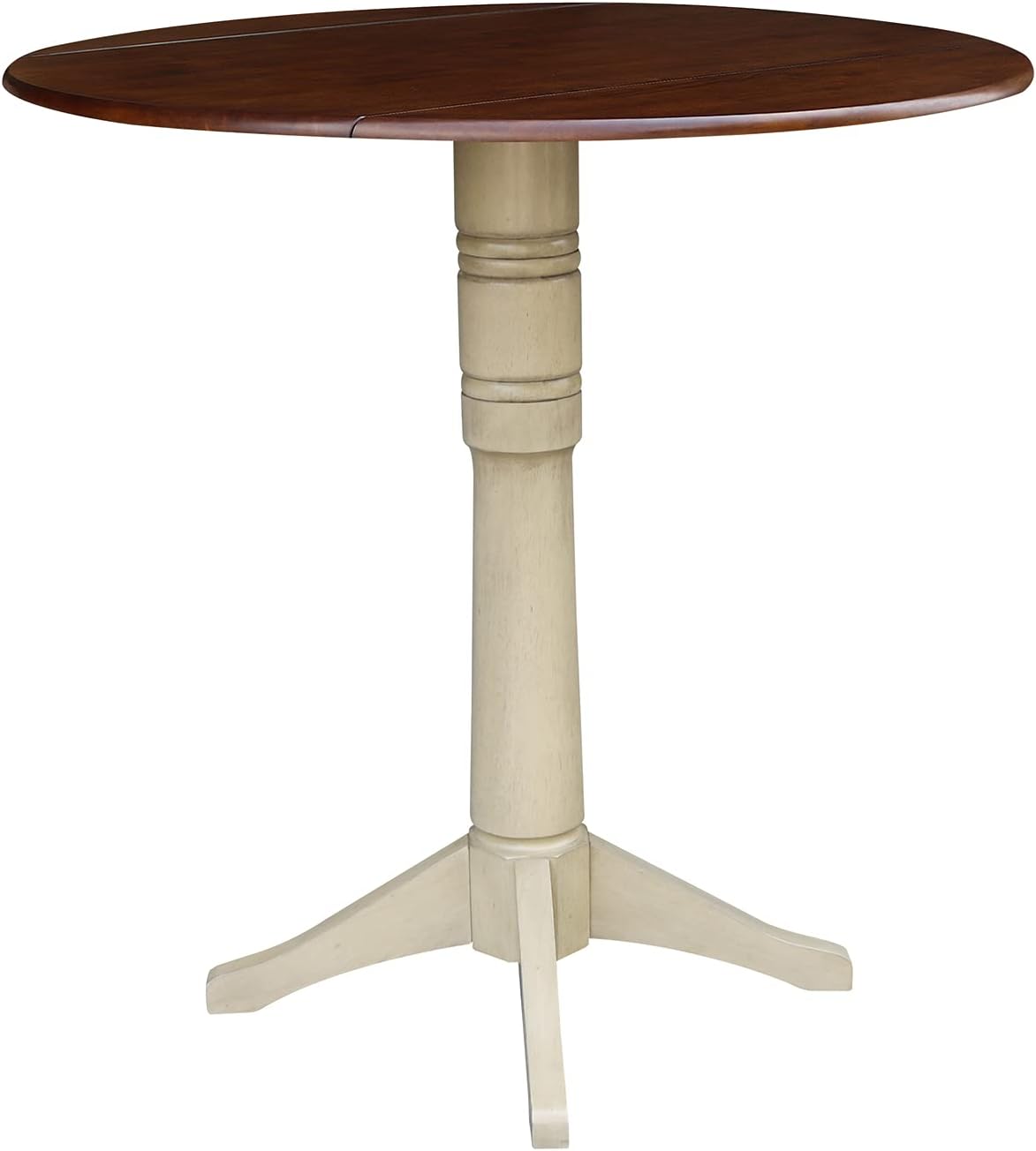 IC International Concepts International Concepts 42 in. Hardwood Dual Drop Leaf Pedestal Dining Table, Antiqued Almond/Espresso