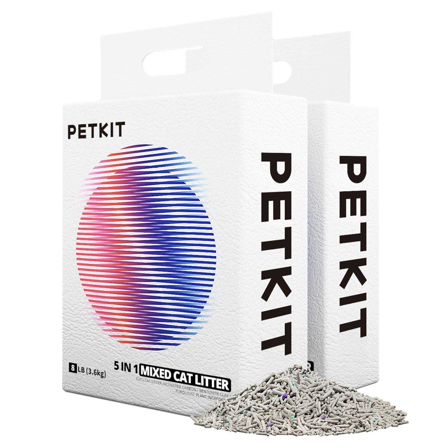 PETKIT everclean 5 in 1 Mixed Cat Litter,Strong Clumping Cat Litters,Odor Control and Unscented Ultra Absorbent Water flushab - Pet Supplies online store