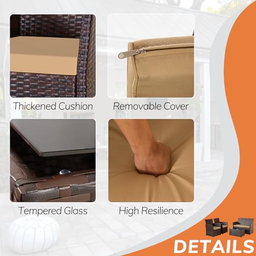 7 Pieces Patio Furniture Set,Wicker Outdoor Conversation Set,Rattan Sectional Sofa Set w/Washable Cushions & Glass Coffee Table for Porch Poolside Backyard-Gray/Gray