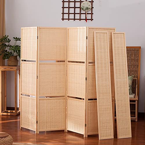 Privacy Screen Room Divider 4 Panel Natural Bamboo Room Divider with Removable Shelves, 5ft/6ft Tall Folding Privacy Screen Panels for Home Office, Partition Separators, Study Room(Tall 180cm/70.8in)