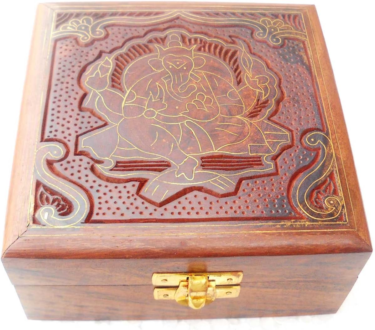 Handcrafted Brass Inlay Sheesham Wood Jewelry Box - Size 5