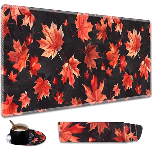 Durable Desk Mat and Coaster Stylish Set, Large Gaming Office Mouse Pad 31.5 