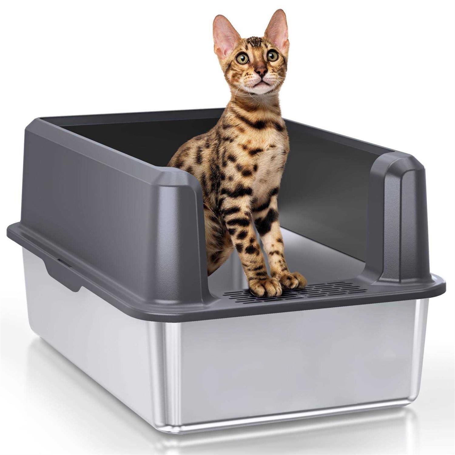 WoofiGo Stainless Steel Cat Litter Box with Lid XL Litter Box for Big Cats - Pet Supplies online store