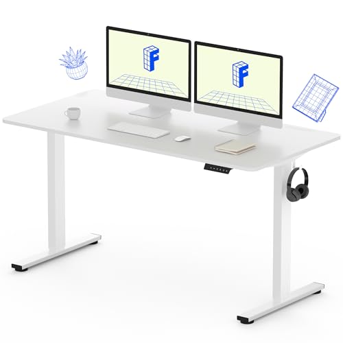 FLEXISPOT EC1 Electric Standing Desk Whole Piece 48 x 24 Inch Desktop Adjustable Height Desk Home Office Computer Workstation Sit Stand up Desk (White Frame + 48