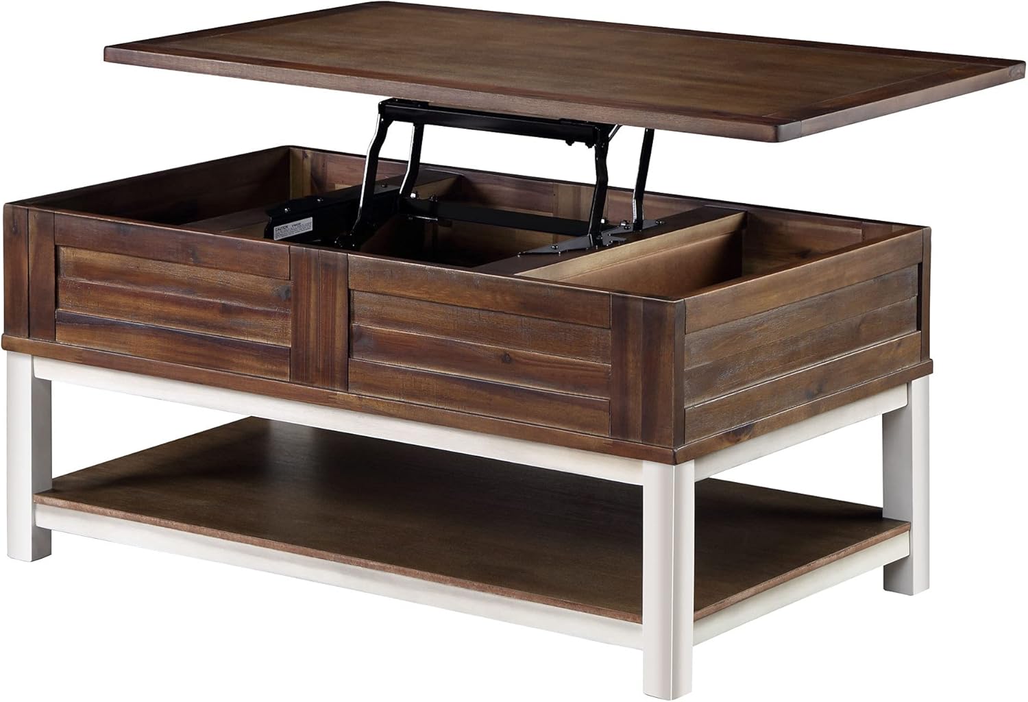 LALUZ Lift Top Coffee Table with Storage, Modern Acacia Solid Wood in Matte Grey Colour for Living Room Farmhouse, Rectangle 37.5''