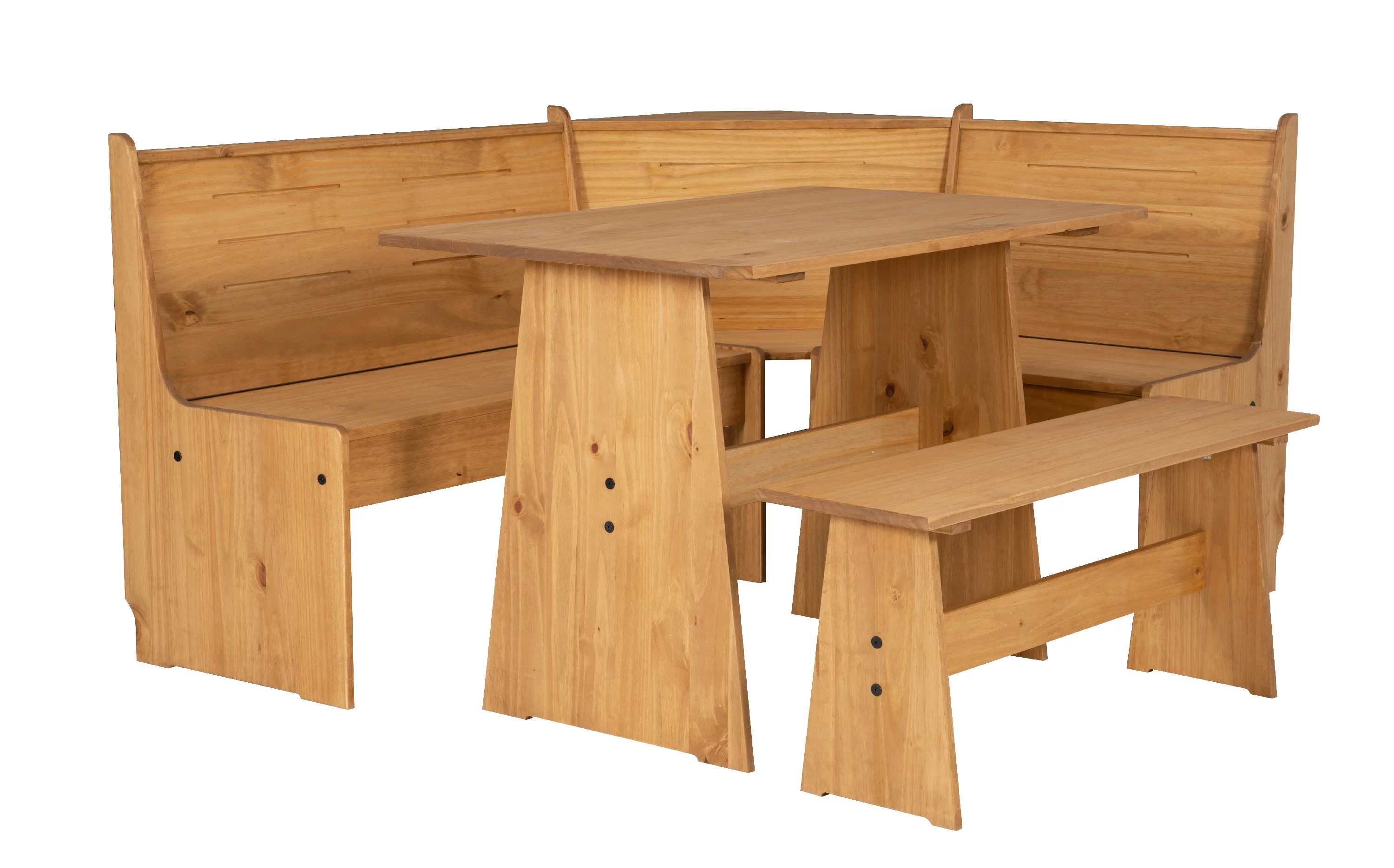 Linon Wickford Corner Dining Breakfast Nook Set with Storage, Table, and Bench, Seats 5-6, Natural Finish