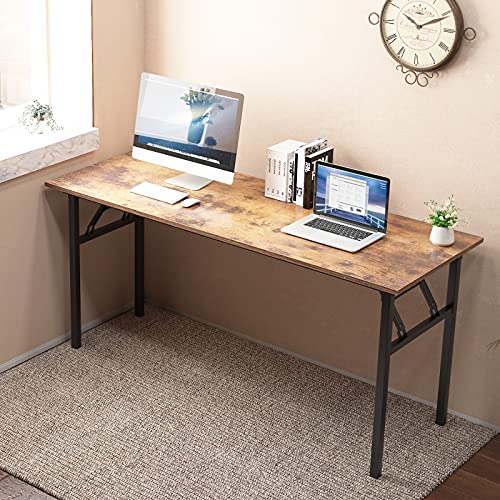 SogesGame 31.5 inches Small Desk Computer Desk for Small Space, Small Folding Table Small Writing Desk Compact Desk Foldable Desk, No Install Needed, Teak Black