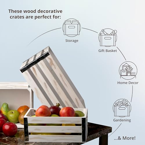 wald imports - Set of 3 Distressed White-Washed Wooden Crates for Storage - Decorative Wooden Crate Set for Home Decoration & Display - Vintage Storage for Household Goods
