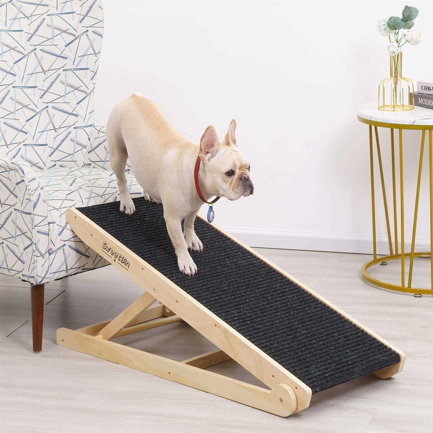 Sweetbin Wooden Adjustable Pet Ramp for All Dogs and Cats Non Slip Carpet Surface and Foot Pads - Pet Supplies online store