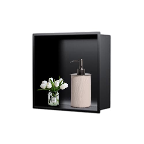 Single Cubicle Shower Niche Recessed Shower Box Insert Square Stainless Steel Bathroom Shelf Built-In Wall Niches for Storage Waterproof Modern Space Saving Shower Storage,White