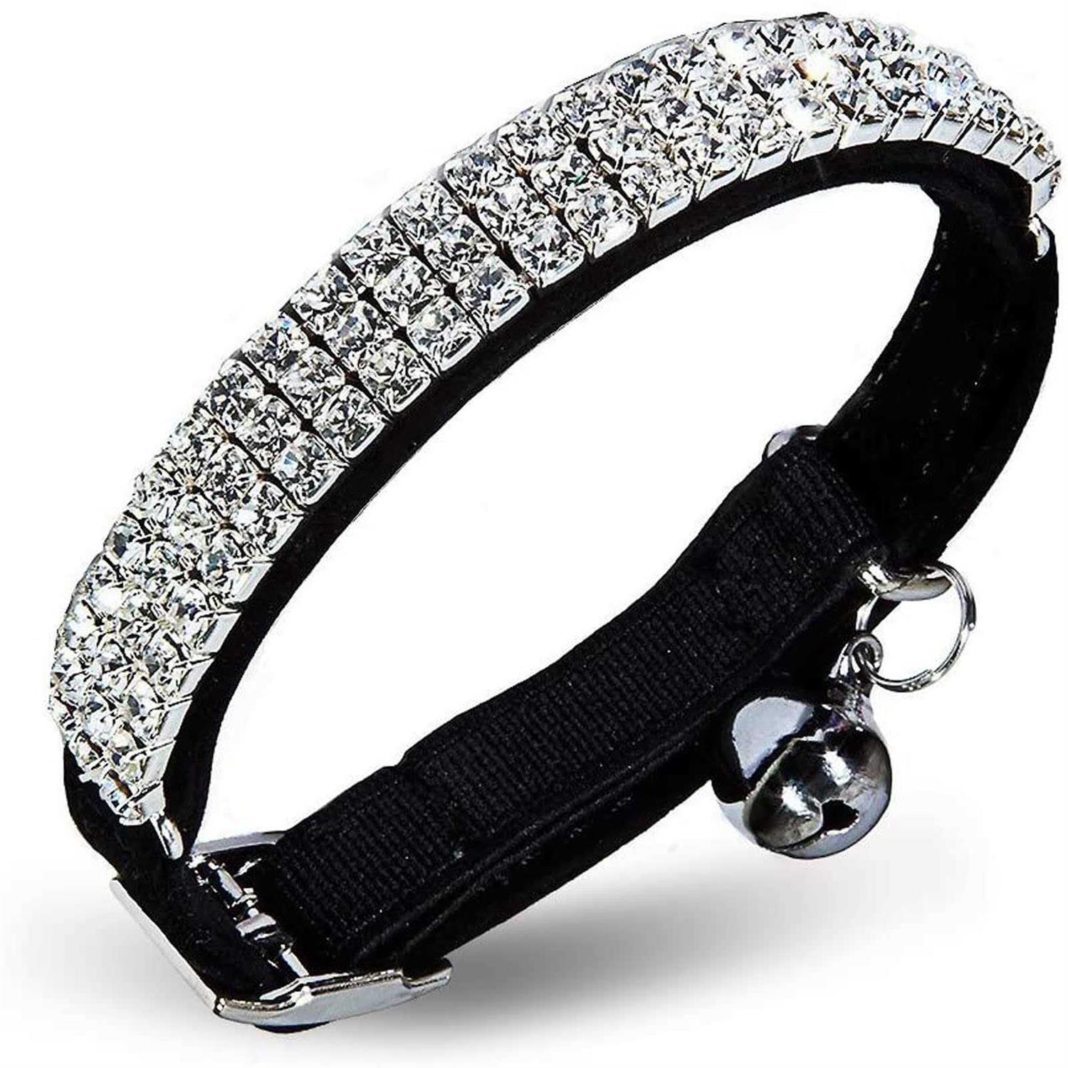 CHUKCHI Soft Velvet Safe Cat Adjustable Collar Bling Diamante With Bells,11 inch for Small Dogs and Cats - Pet Supplies online store