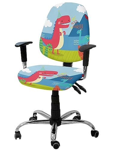 Office Chair Cover, Cute Cartoon Dinosaur Computer Office Chair Covers, Universal Elastic Stretchable Rotating Chair Slipcover, Removable & Washable Chair Protector