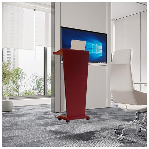 Lectern Podium Stand Solid Wood Podium Rolling Podium Table Lectern Floor Standing Podiums Reception Podium Desk Pulpits for Churches Mobile Speaking Lectern with Wire Holes and Storage,White