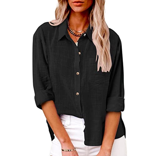 Summer Tops for Women Women's Blouses & Button-Down Shirts Loose Fit Shirt Casual Lightweight Top