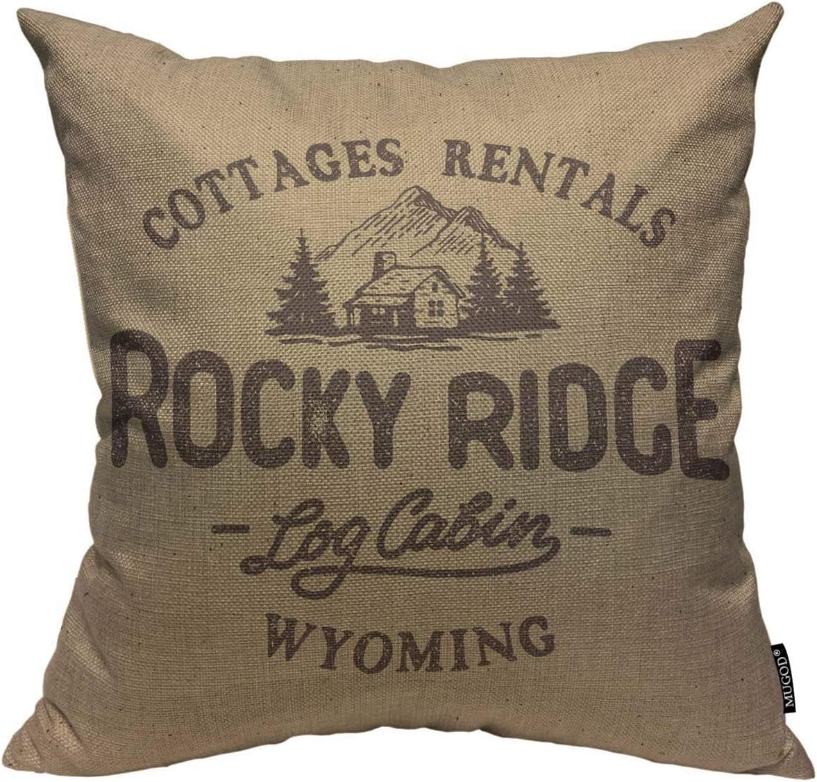 Throw Pillow Cover Brown Log HMade Vintage with Wooden Cabin Mountain Retro Distressed Stamp Effect Lodge Home Decor Square Pillow Case for Men Women Bedroom Cushion Cover 18x18 Inch