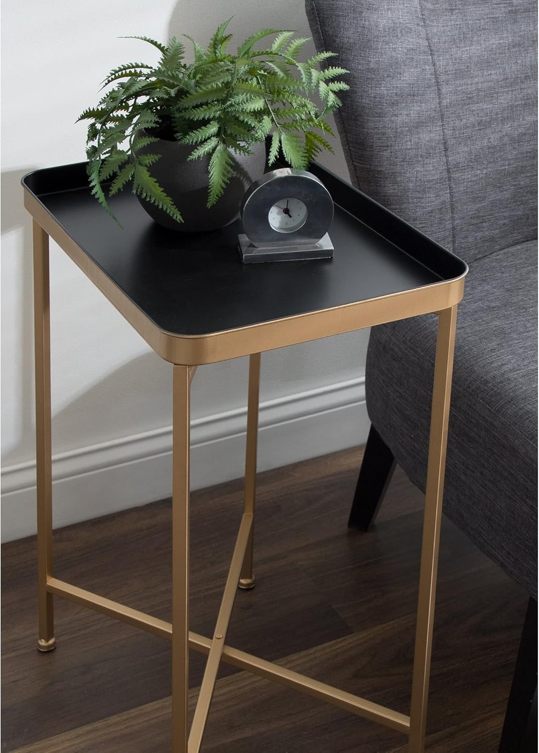 Kate and Laurel Celia Modern Tray Side Table, 18 x 12 x 26, Black and Gold, Foldable Rectangular End Table for Storage and Display