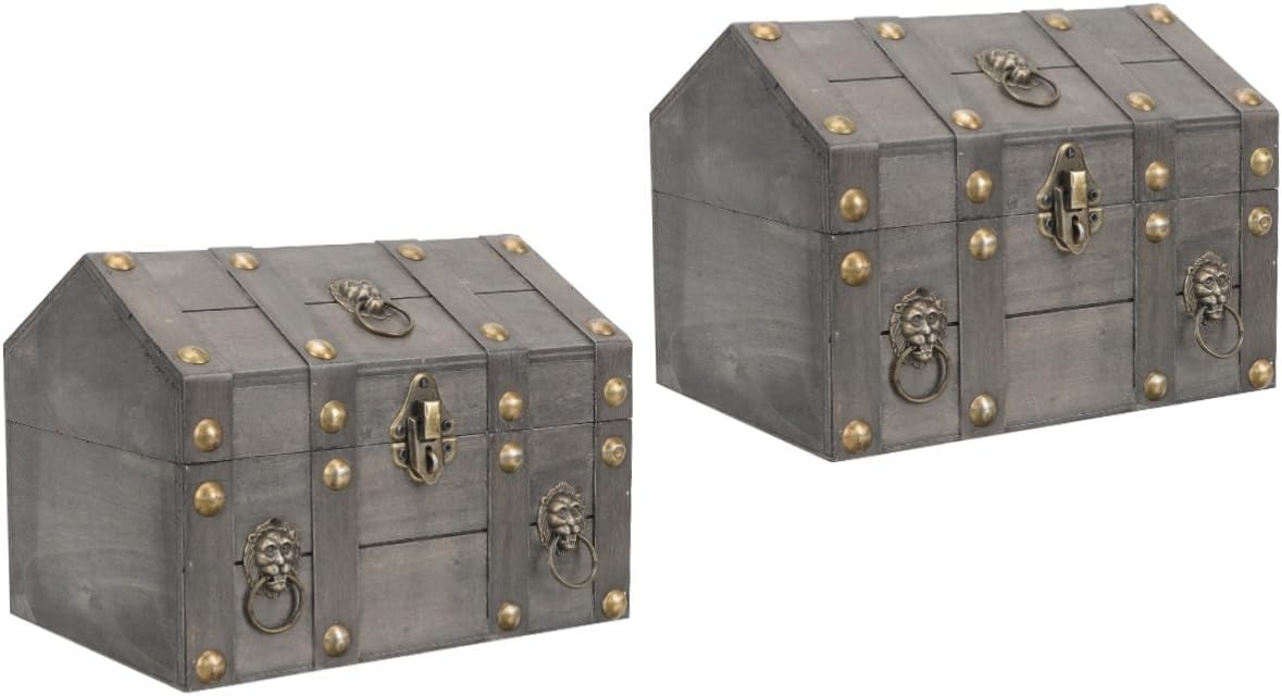ARTIBETTER 2pcs Box small house storage box wooden trinket chest jewelry chest pirate chest wooden piggy bank treasure chest vintage trunk wooden coin bank storage chest glass cover earrings
