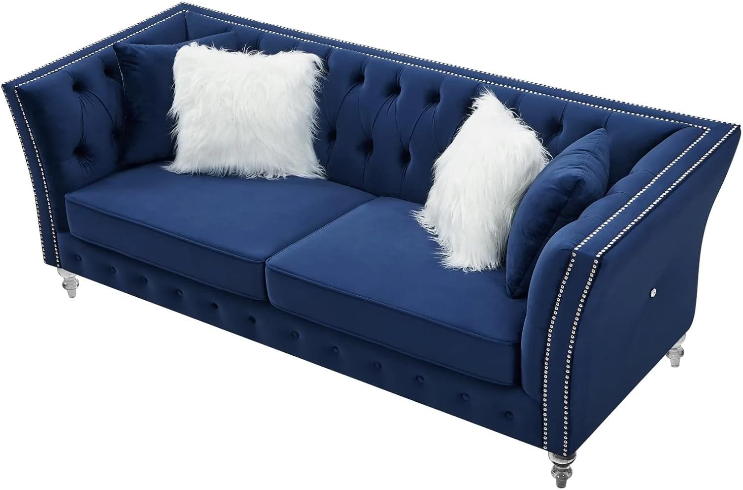 Solid Color Tufted Sofa for Living Room Navy Blue