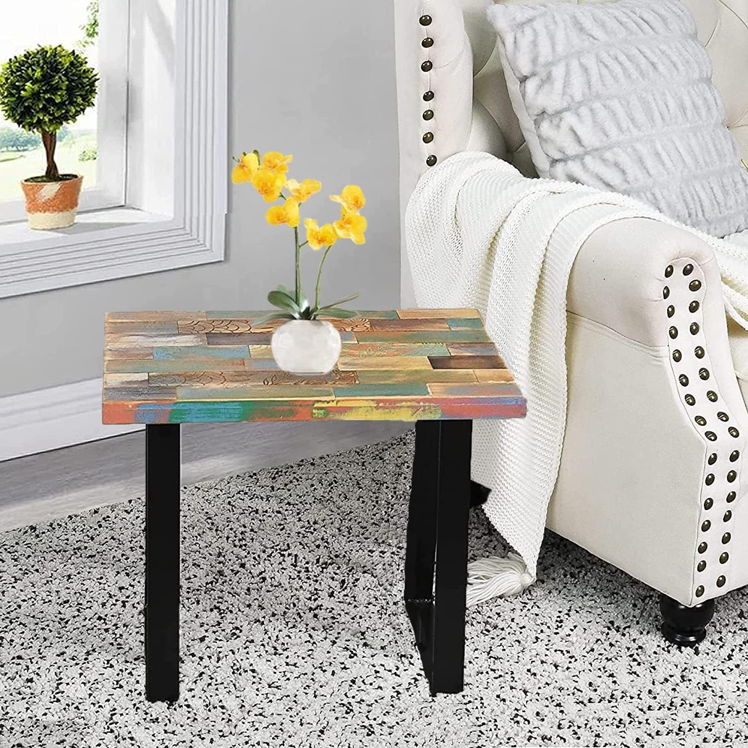 Rectangle Multi Color Entryway Bench 19.5