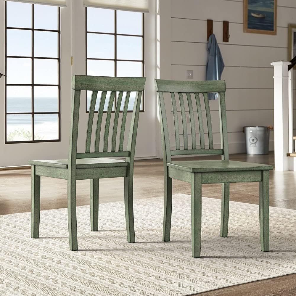 Inspire Q Wilmington II Slat Back Dining Chairs (Set of 2) by Classic Side Chairs Antique Sage Green Antique, Wood Finish Farmhouse, Traditional
