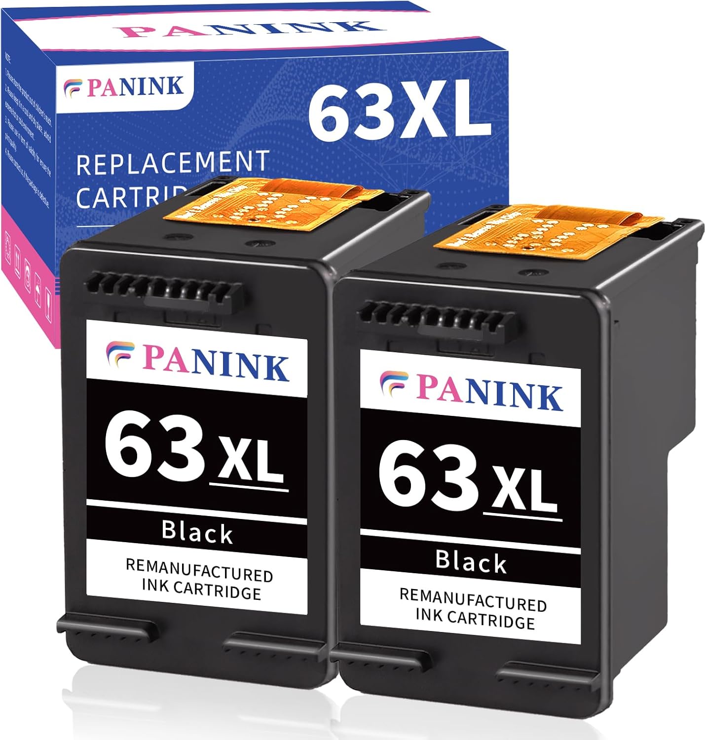 Remanufactured Ink Cartridge Replacement for HP Printer Ink 63 XL HP 63 Ink HP63 63XL Black Ink Cartridges for 3830 5255 4650 3833 Envy 4520 1112 3637 3630 3634 Printer(2 Black)