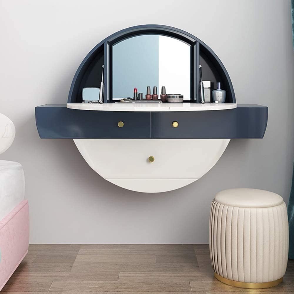 Nordic Modern Light Luxury Wall-Mounted Dressing Table Cubicle Round Storage Cabinet Integrated with Mirror Stool (Color : Style 2) (Style 1)
