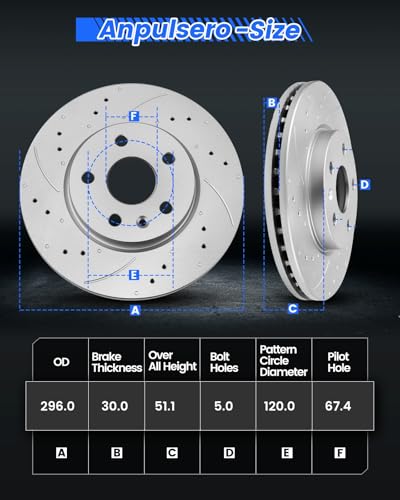 Anpulsero Front Brake Ceramic Pads and Drilled Slotted Rotors Kit| Fits 2010-2017 Equinox, 2010-2017 Terrain, 2013-2015 Malibu, 2014-2020 Impala | 321mm(12.6in) for D1421-8536 & 55174