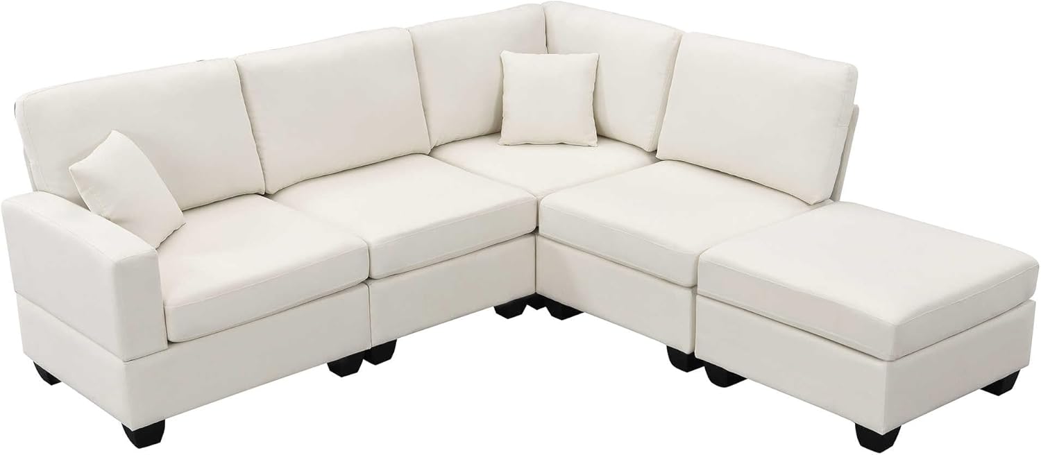 Modern 5-Seater Sectional Sofa Set - L-Shaped Linen Fabric Couch with Convertible Ottoman - Stylish & Versatile Furniture for Living Room, Bedroom & Office - Supports Up to 330lbs