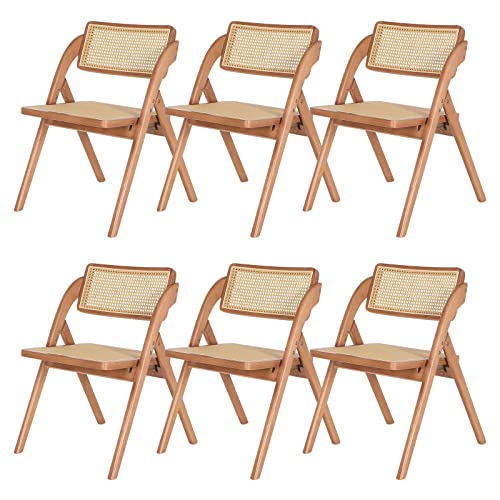 Folding Chair Solid Wood Rattan Chairs, Mid-Century Modern Rattan Dining Chairs with Cane Back Handmade for Living Room, Bedroom, Garden, Balcony, Office, No Assembly Required (Black)
