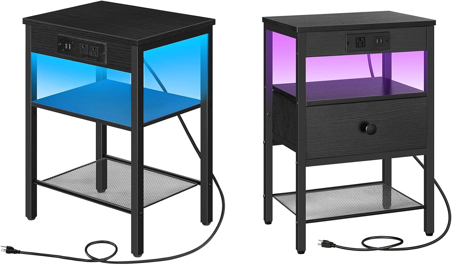 HOOBRO Side Table and Nightstand with Charging Station and LED Light Bundle, End Table with Storage Drawer for Bedroom, Living Room BB112UDBZ01-BB142UDBZ01