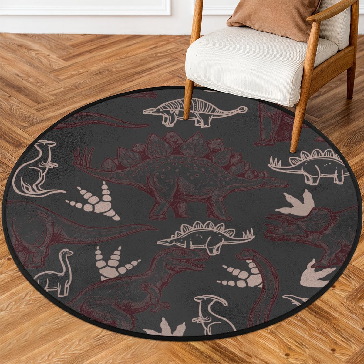 3 Ft Dinosaur Pattern Round Desk Chair Mat Non-Slip Soft Desk Floor Mat Washable Floor Mat for Office Living Room Bedrooms Laundry Room Foyer Doorway