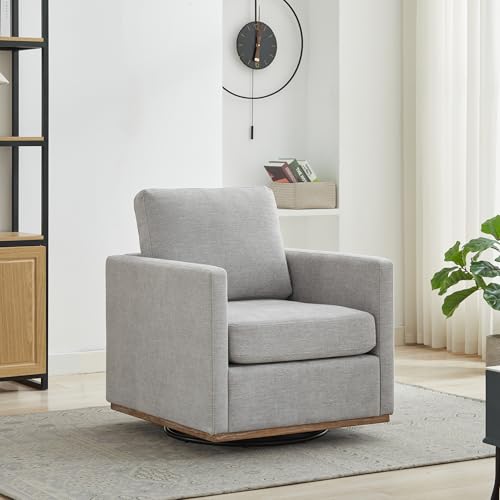 Swivel Accent Chair, Square Upholstered Single Sofa Chair, Modern 360° Swivel Club Chair, Comfy Lounge Armchair Club Reading Chair for Living Room, Bedroom, Apartment, Nursery, Beige