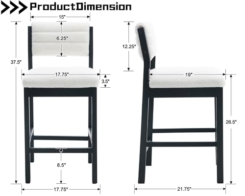 26.5'' Tall Bar Stools Set of 2 Modern Counter Stools with Backs Beige Linen Upholstered Bar Height Chairs Counter Height Island Stools with Wood Frame Farmhouse Wooden Barstools for Kitchen Island