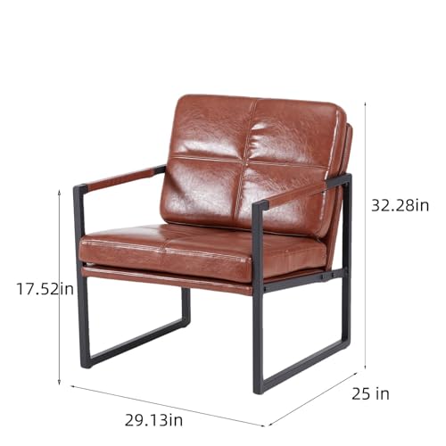 Modern PU Leather Accent Armchair with Padded Armrest, Cushioned Seat, and Sturdy Metal Legs - 280 Lbs Capacity, Easy Assembly Required, Brown