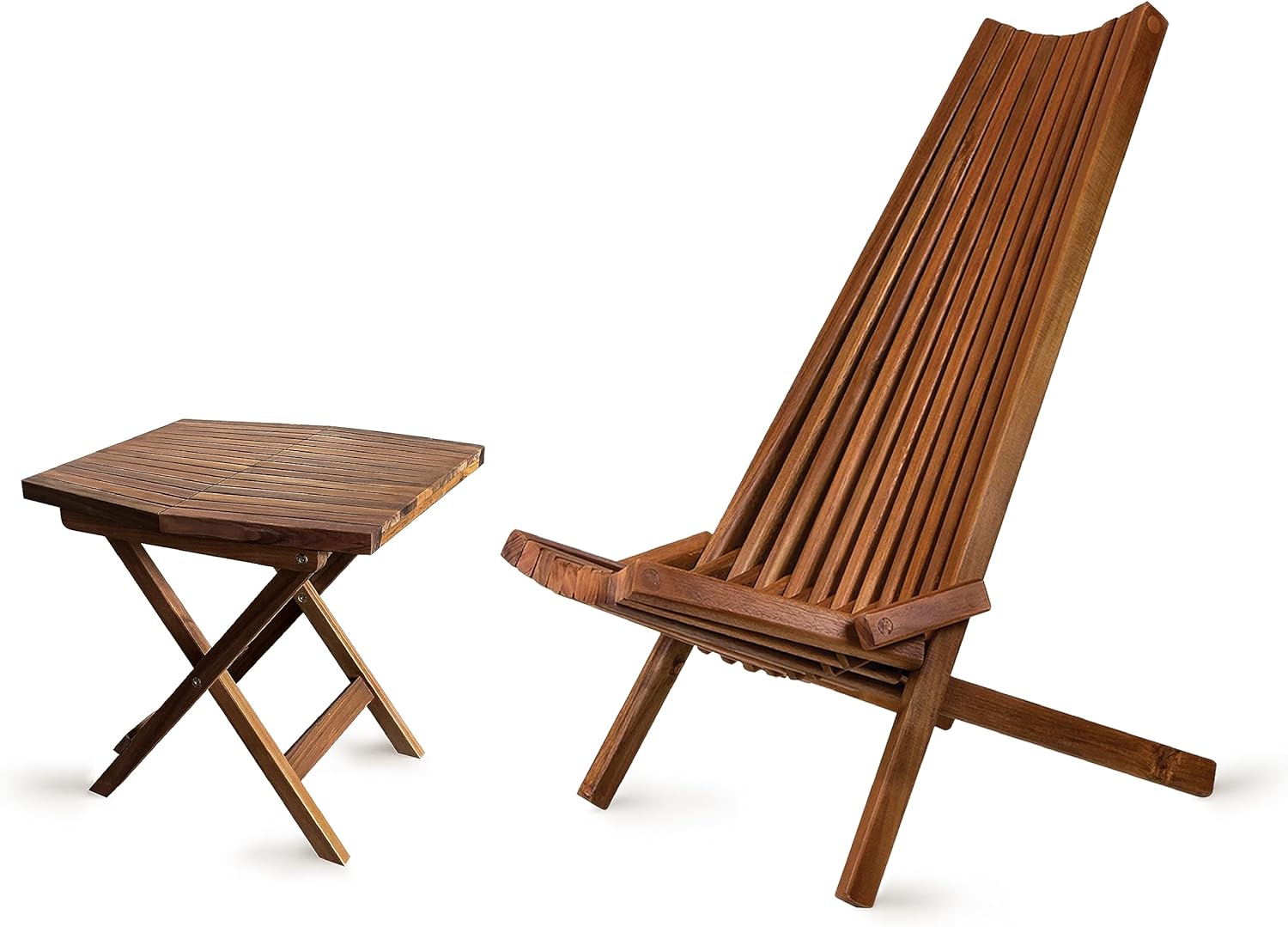 Melino Wooden Folding Table & Chair Set for Outdoor - Espresso Acacia Wood Lounge Chair & Table with FSC Certified - Fully Assembled Foldable Chairs & Tables for Patio, Porch, Pool Deck, Garden