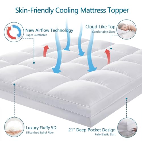 CHOKIT Premium 2100 Series Mattress Topper Twin XL College Dorm Extra Thick Cooling Mattress Pad Cover, 400TC Plush Pillow Top for Back Pain, Soft Breathable 5D Snow Down Alternative Fill