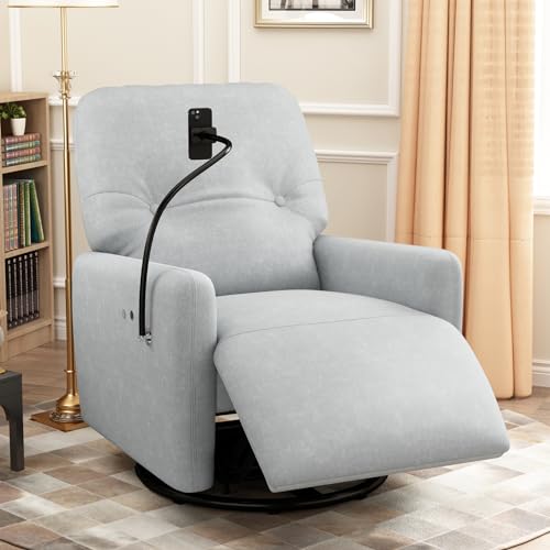 P PURLOVE Power Motion Recliner Chair for Home, Matte Velvet Electric Recliner with Phone Holder, Home Theater Seating for Living Room, Bedroom, Apartment, Grey