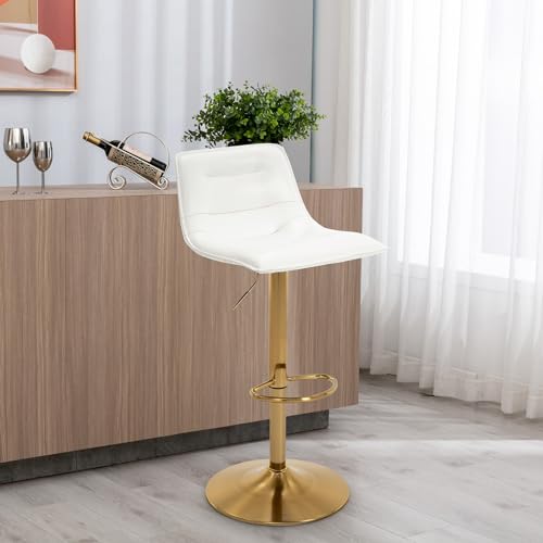 Brage Living Adjustable Bar Stool, Modern PU Leather Swivel Counter Height Barstool with Back, Armless Airlift Curved Bar Chair for Kitchen Dining Cafe (Blue, Black Base)