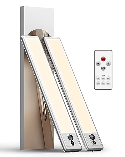 EZVALO Motion Sensor Light Indoor, Under Cabinet Lighting Wireless Night Light, Battery Powered 5300K Rechargeable Closet Lights with Remote Control for Kitchen,Cabinet,Bedroom(Cool White) 2 Pack