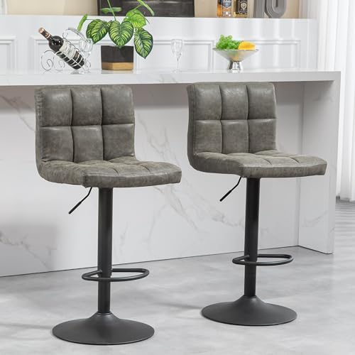 Finnhomy Gold Bar Stools Set of 2 Velvet Fabric, Swivel Barstools with Footrest and L Shape Thicken Cushion Back, Adjustable Armless Upholstered Modern Bar Chairs for Kitchen Island, Cream