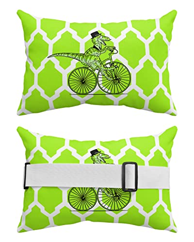 Outdoor Lumbar Pillow for Chaise Lounge Chair Dinosaur Ride Bike Head Resting Pillow Moroccan Jade Green Decorative Pillow with Adjustable Strap for Patio Recliner Office Sofa 2 Pack 12x20 inch