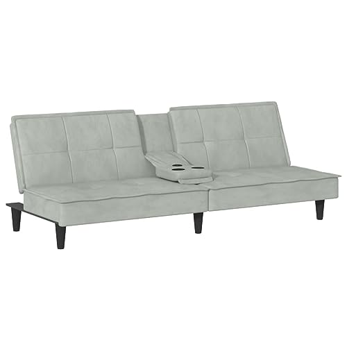Sofa Bed with Cup Holders Light Gray Velvet,Versatile Velvet Sofa Bed with Adjustable Backrest, Foldable Table, and USB Charging Ports for Comfortable Seating and Overnight Guests Sofas & Couches for