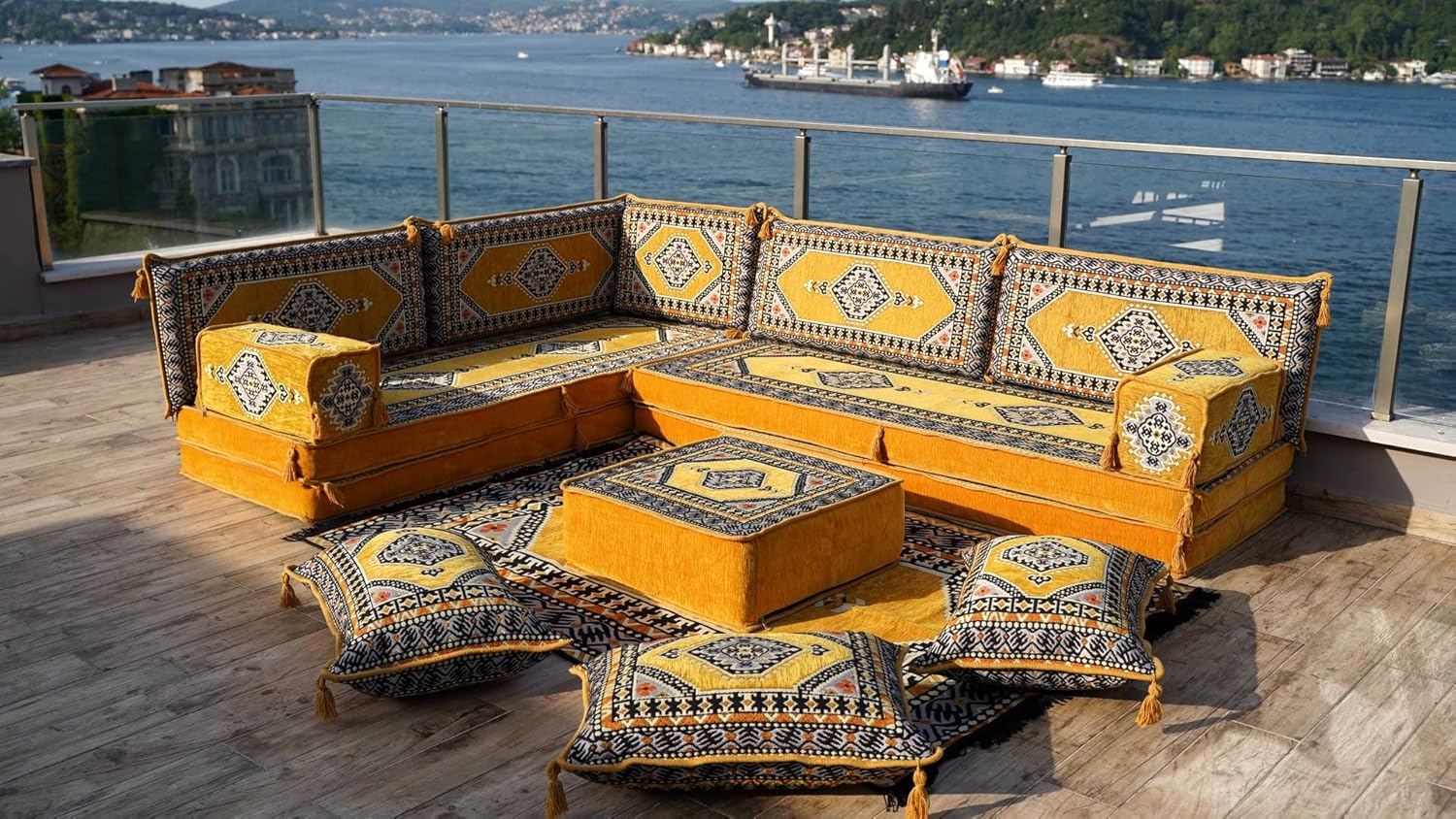 L Shaped Arabic Floor Cushions, Sectional Sofas, Arabic Majlis Set, Custom Made Sofa, Arabic Sofa Set, Seating Cushions (8'' Thickness Sofa, L Sofa Full Set, Yellow)