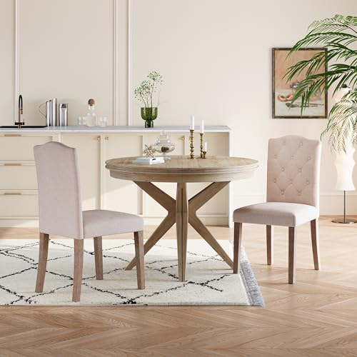 DrInn Morden Farmhouse Linen tufted Upholstered Dining Chairs 19