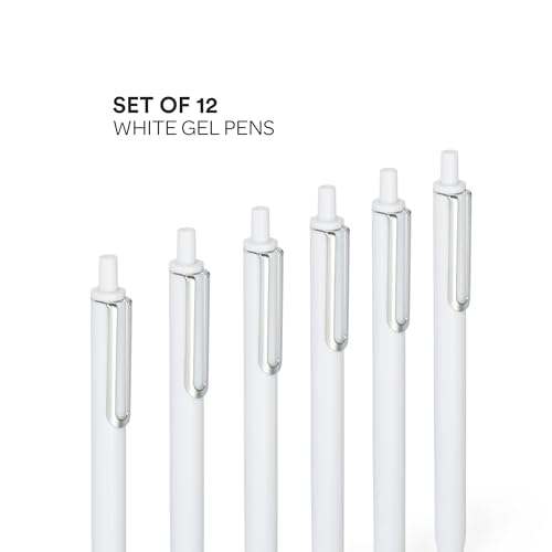 Poppin Retractable Gel Pens - Fine Point Pens for Journaling, 0.7mm Tip, Smooth Writing Gel Ink Pens with Metal Clip, Stylish Retractable Pens, 12 Pack of Pens (White with Black Ink)