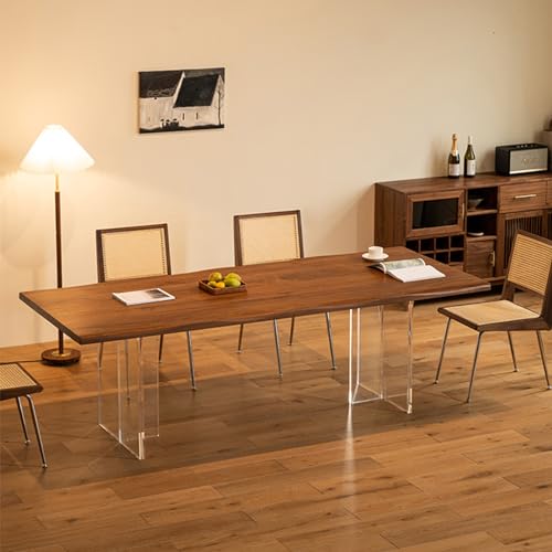 Wooden Desk, Wood Dining Table, Acrylic Suspended Solid Wood Bar, Wooden Computer Desk, with Sturdy T-Shaped Clear Acrylic Base, for Kitchen Dining Room Living Room(Color:A)