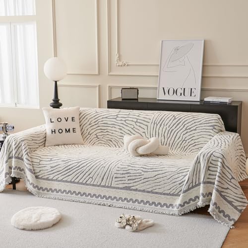 mixinni Balck and White Sofa Cover for Pets, Floral Pattern Sofa Slipcover for 3 Cushion Couch, Modern Style White Striped Sofa Cover for Sectional Couch-(Large,White/Black)