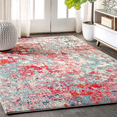 JONATHAN Y CTP108B-8 Contemporary POP Modern Abstract Blue/Red 8 ft. x 10 ft. Area-Rug, Bohemian, Easy-Cleaning, for Bedroom, Kitchen, Living Room, Non Shedding