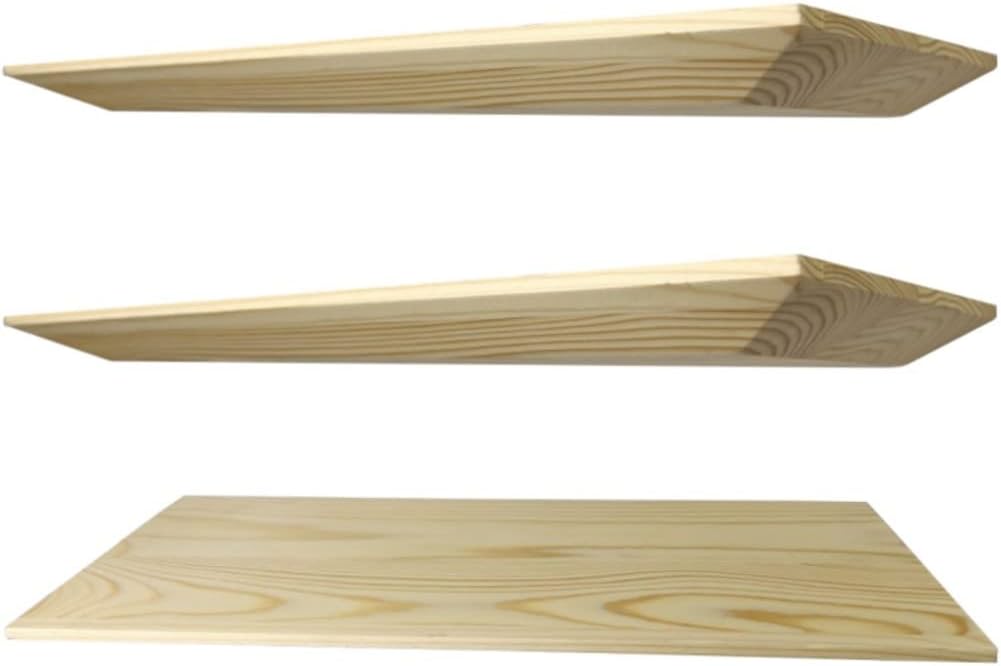 Floating Shelves, Solid Pine Wood Floating Shelf, Wall Mounted Natural Wood Storage Shelf Display Ledge for Laundry, Kitchen, Bath, Dorm, Set of 3