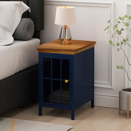 Modern Nightstand, Bedside Table with Storage Cabinet, End Table with Solid Wood Tabletop, Sofa Side Coffee Table for Living Room, Bedroom (Green)